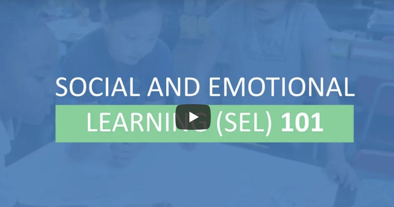 Social and emotional learning 101 with a play icon for a video